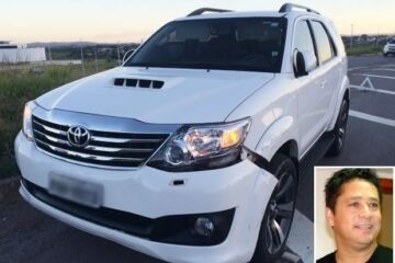 Carro do cantor Leonardo envolvido em acidente na BR-153, em Goiânia (Foto: Vitor Santana/G1 Goiás)