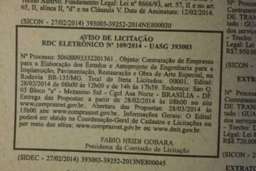 Fac-silime do aviso de licitação: anteprojeto é etapa que antecede o edital de licitação para escolha da empresa responsável pela obra