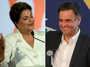 Dilma Rousseff e Aécio Neves, após o TSE confirmar a disputa entre os dois no segundo turno das eleições (Foto: Evaristo Sá/AFP; Eugenio Savio/AP)