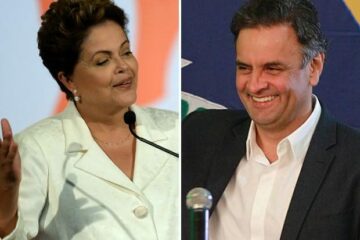 Dilma Rousseff e Aécio Neves, após o TSE confirmar a disputa entre os dois no segundo turno das eleições (Foto: Evaristo Sá/AFP; Eugenio Savio/AP)