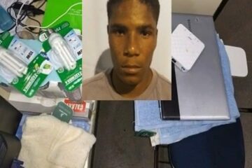 Suspeito e produtos/Foto:PM