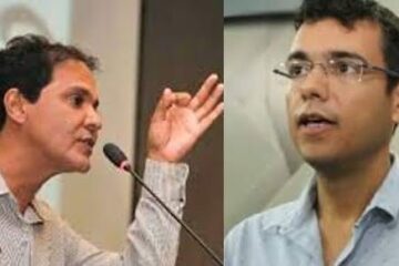 Prefeito de Bom Jesus da Lapa,Eures dando bronca no colega Ítalo Rodrigo,durante entrevista na Rádio Sucesso FM. Foto: reprodução internet