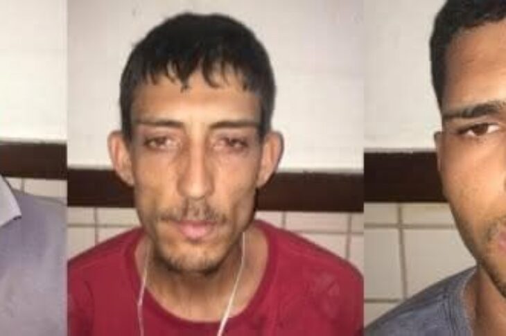 Roberto Rodrigues Pereira, Gilberto Souza Bonfim e Danilo Souza Pereira, foram presos com drogas na zona rural de Carinhanha,na última quinta-feira (22). Foto: PM