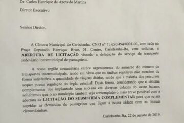 O presidente da Câmara Pí do Luana, encaminhou o ofício a AGERBA solicitando a regularização do transporte alternativo. Foto: Assessoria da Câmara