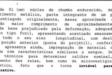 Trecho de laudo do ICCE sobre projétil do corpo da menina Ágatha — Foto: Reprodução