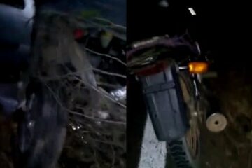 A colisão que deixou dois mortos e um ferido ocorreu na BR-349, no povoado de Porto Novo, em São Felix do Coribe,por volta das 19h26. Foto: reprodução Bom Jesus Notícias.