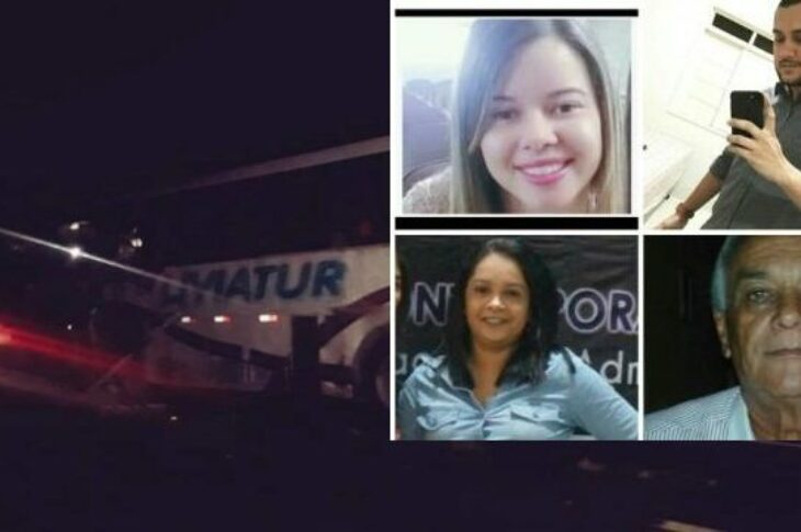 O acidente envolvendo o ônibus e os dois caminhões matou três estudantes e o motorista na noite de quarta-feira (2), na BR-030,em Guanambi,Sudoeste da Bahia. Foto:Internet.