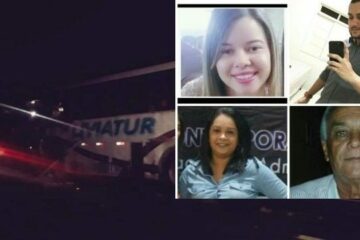 O acidente envolvendo o ônibus e os dois caminhões matou três estudantes e o motorista na noite de quarta-feira (2), na BR-030,em Guanambi,Sudoeste da Bahia. Foto:Internet.