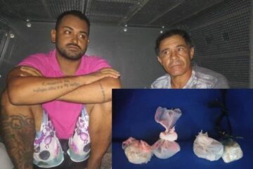 Cláudio Humberto Alves Teixeira e Arielson Domingos Souza Santos , foram presos na noite de sexta-feira (8),em Guanambi, no Sudoeste da Bahia, com drogas.Foto :PM.
