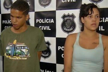 Casal é preso suspeito de matar homem em Valparaíso de Goiás — Foto: Reprodução/TV Anhanguer