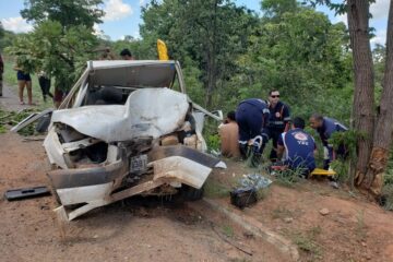 Idosa morre e quatro ficam feridos após carro bater em árvore na BR-242, no oeste da Bahia — Foto: Paiva/Blog do Braga