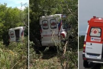 Motorista de ambulância passa mal e carro desce ribanceira. Foto: JB/reprodução portal Vilson Nunes.