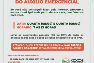 Aviso importante da Prefeitura de Cocos pra o recebimento do Auxílio Emergencial