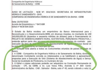 Aviso de licitação para Pindorama.