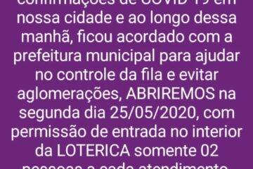 Comunicado da Lotérica Kina de Ouro.