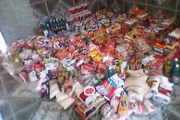 Alimentos arrecadados pelos integrantes do grupo. Foto: divulgação.