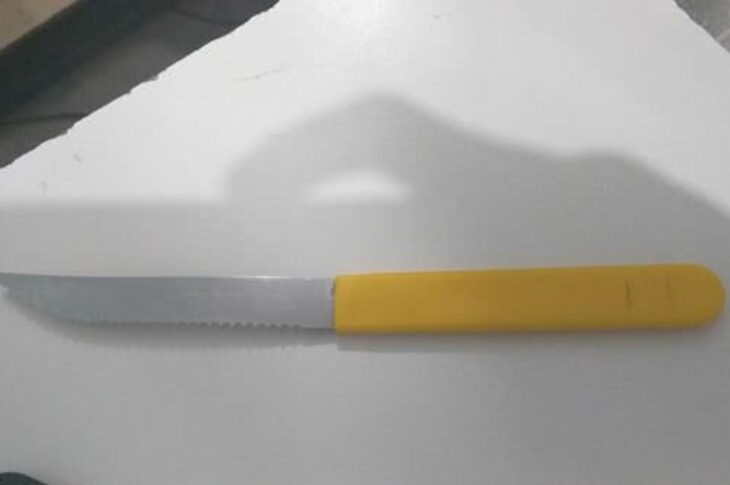 Faca usada pelo suspeito na noite de quinta-feira (18). Foto: reprodução Vilson Nunes.