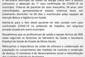 Boletim da secretaria de Saúde de Manga. Foto: divulgação.