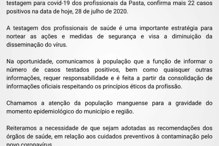 Boletim da Secretaria de Saúde.
