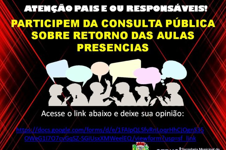 Questionário feito pela Secretaria de Educação. Divulgação.