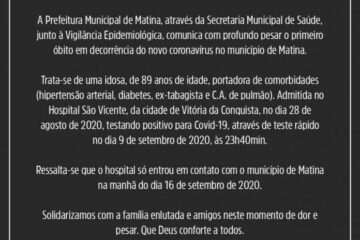Nota de Pesar da Prefeitura de Matina