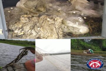 Apreensão de rede na lagoa do Mocambo. Foto: PM.