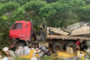 Carga de milho saqueada em Ibotirama. Foto: reprodução Gazeta 1.