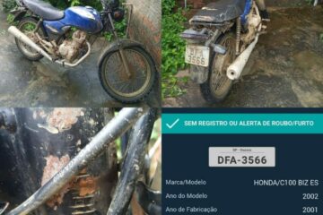 Moto com chassi pinado é apreendida em Malhada. Foto: PM.