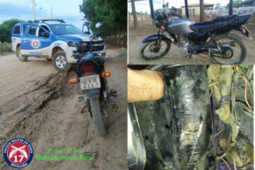 Moto apreendida em Malhada. Foto: PM.