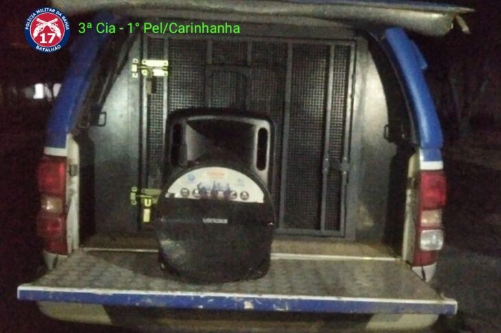 Equipamento sonoro apreendido em Carinhanha. Foto: PM.