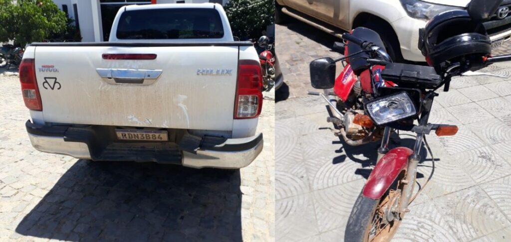 Colisão entreToyota Hilux e uma Moto Honda CG 125 ocorreu por volta das 10h30min, na Avenida Governador Nilo Coelho, em Guanambi.