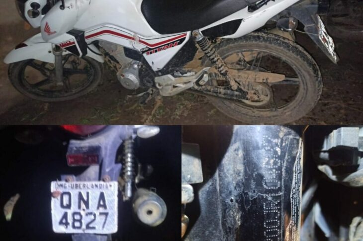 Moto suspeita de ser dublê é apreendida em Carinhanha. Foto: PM.