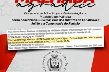 Governo abre licitação para pavimentação de ruas em Malhada. Divulgação.