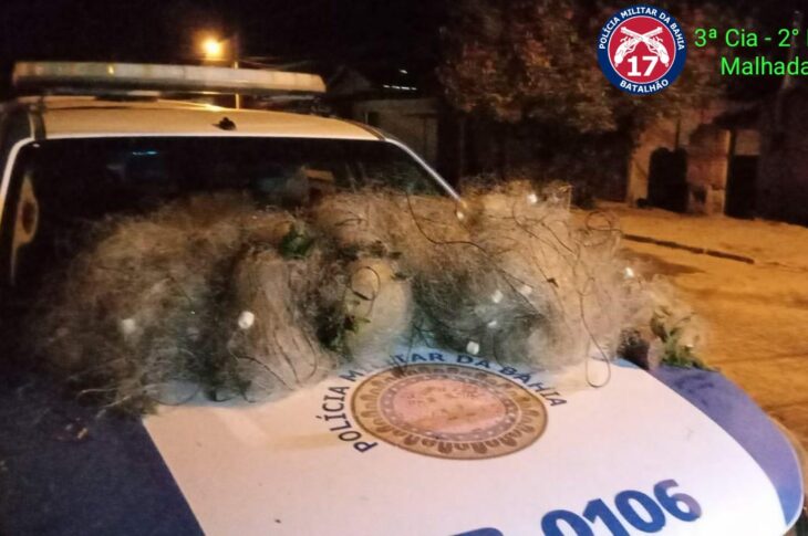 Polícia apreende rede de pesca em Malhada. Foto: PM.