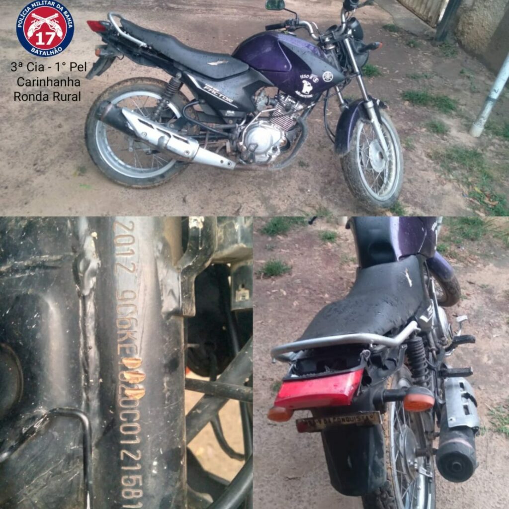 Moto apreendida em Angico. Foto: PM.