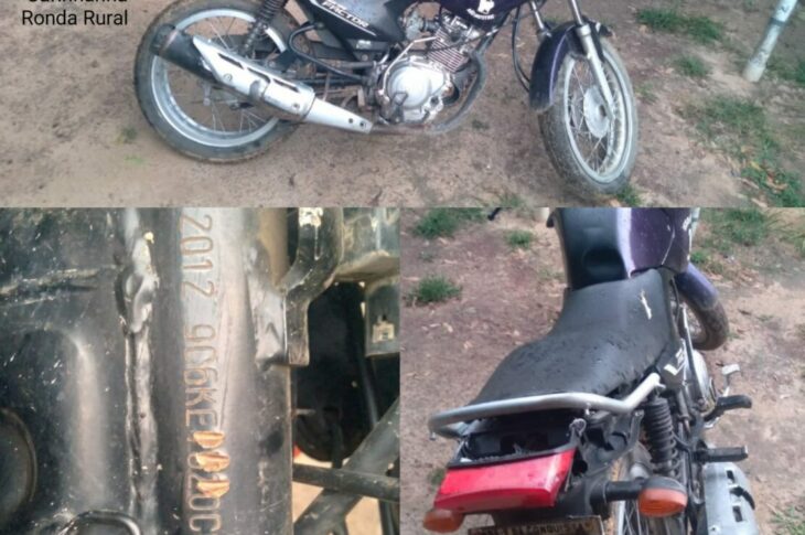 Moto apreendida em Angico. Foto: PM.