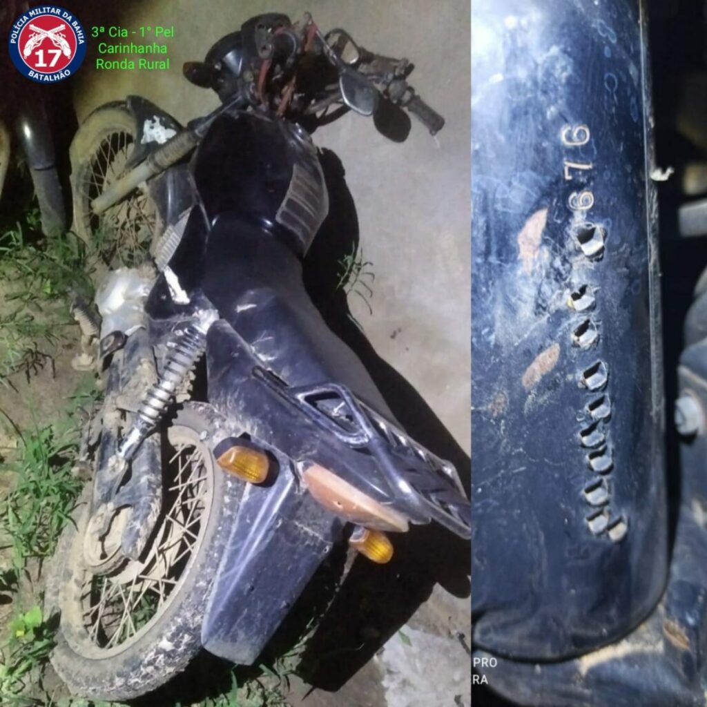 PM apreende moto suspeita de roubo. Foto: PM.