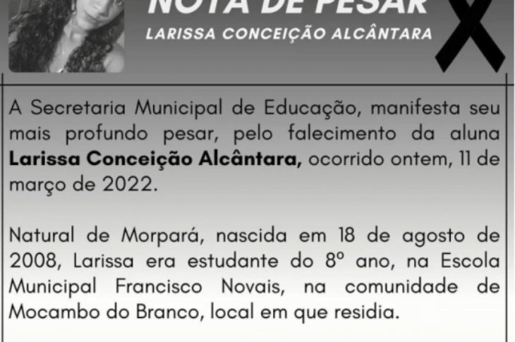 Nota de pesar da Prefeitura de Morpará.