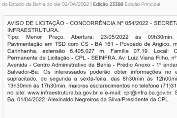 Governo da Bahia pública licitação para pavimentação asfáltica da estrada do Angico: Foto: reprodução Secretaria de Infraestrutura.