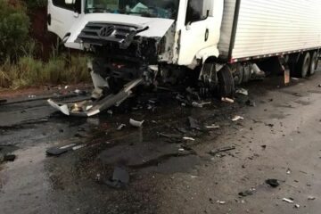 Motorista morre depois de batida entre caminhonete e caminhão. Foto: PM.