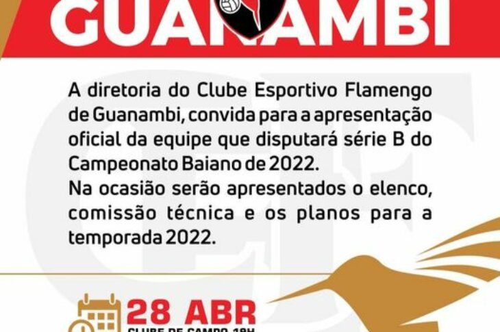 Convite para apresentação da equipe do Flamengo de Guanambi. Foto: ASCOM do Clube.