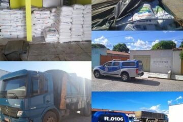 Carga de trigo roubada em Minas recuperada pela PM em Carinhanha. Foto: PM