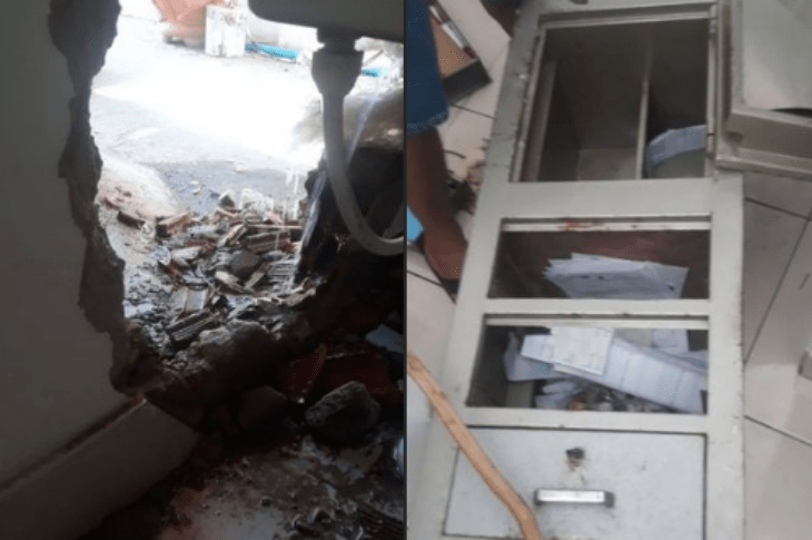 Assaltantes abrem buraco em casa lotérica em Palmas de Monte Alto. Foto: PM.