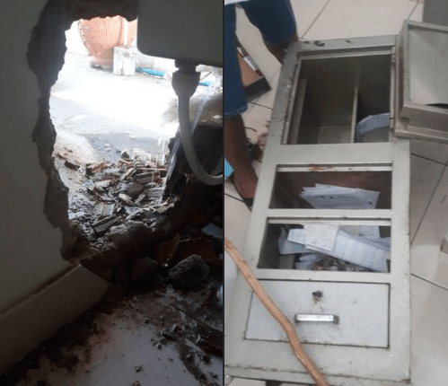 Assaltantes abrem buraco em casa lotérica em Palmas de Monte Alto. Foto: PM.