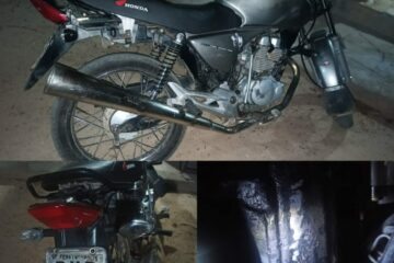 Moto apreendida no distrito do Julião. Foto: PM.