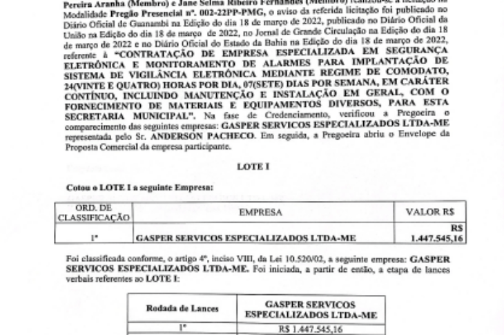 Edital de licitação. Foto: reprodução DOM.