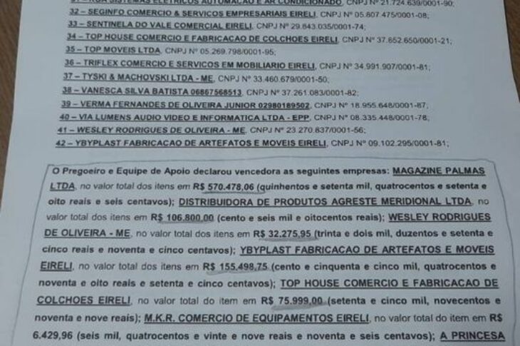 Valor da licitação. Foto:reprodução vereador