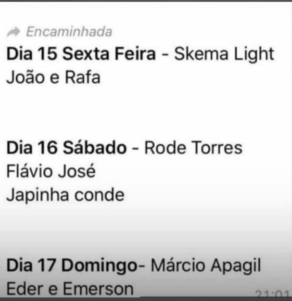 Na suposta grade do Encontro das Águas e dos Amigos. Foto: rede social