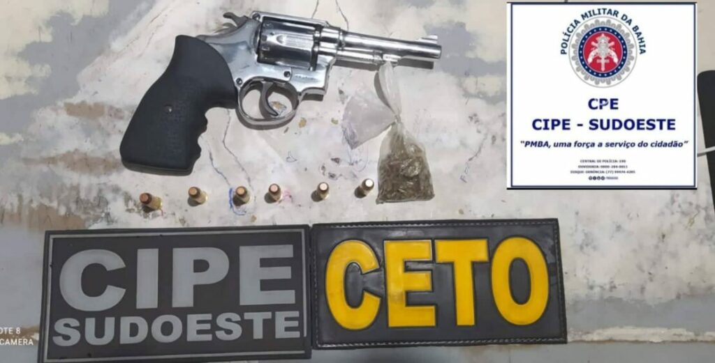 Apreensão de arma e drogas. Foto: reprodução Cipe Sudoeste
