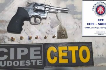 Apreensão de arma e drogas. Foto: reprodução Cipe Sudoeste